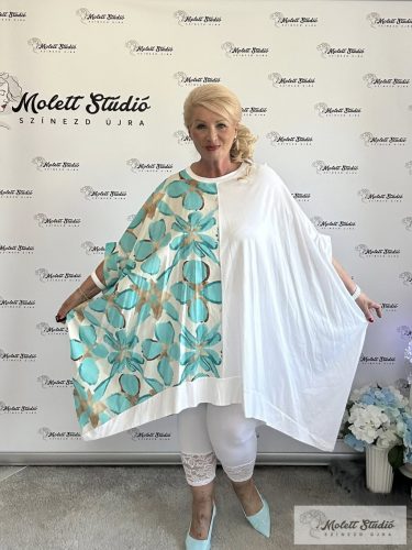 Mirella fehér alapon türkizkék mintás méret nélküli tunika